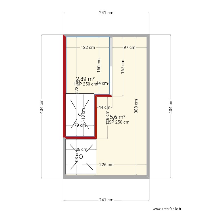 BUREAU. Plan de 2 pièces et 8 m2