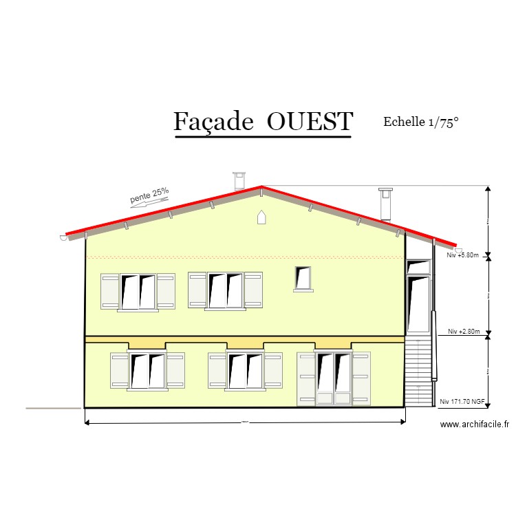 façade OUEST. Plan de 0 pièce et 0 m2