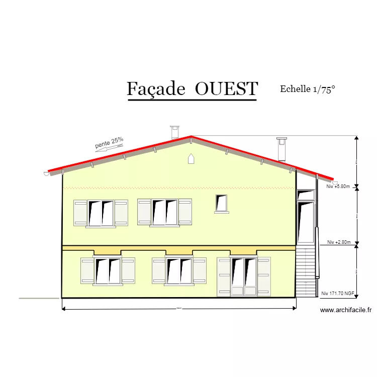 fa&ccedil;ade OUEST. Plan de 