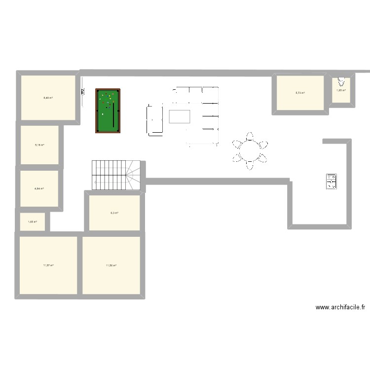 vido 1 11 2022. Plan de 9 pièces et 57 m2