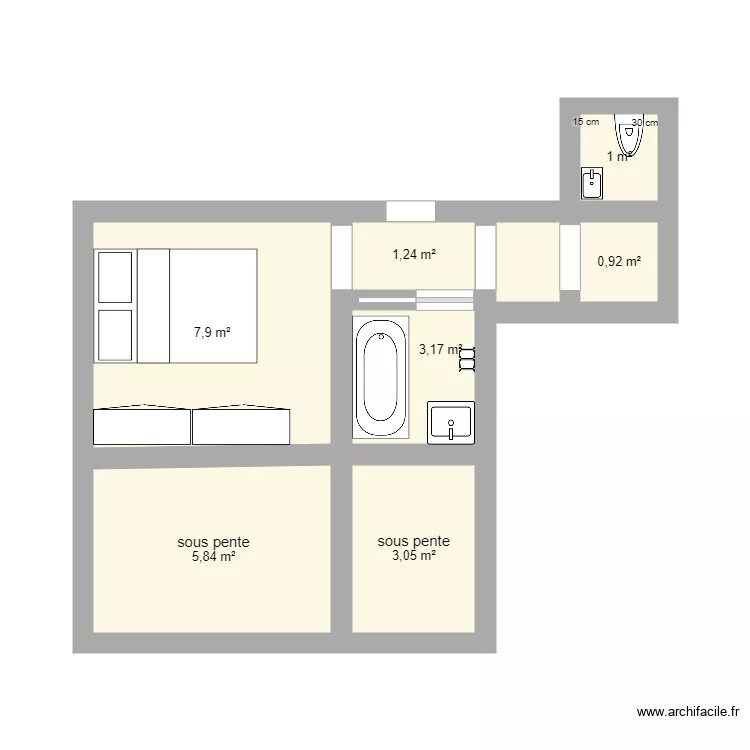 ETAGE MERY AVEC SDB projet extension sans la surelevation. Plan de 