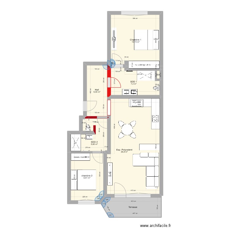 221 val des bons malades. Plan de 8 pièces et 82 m2