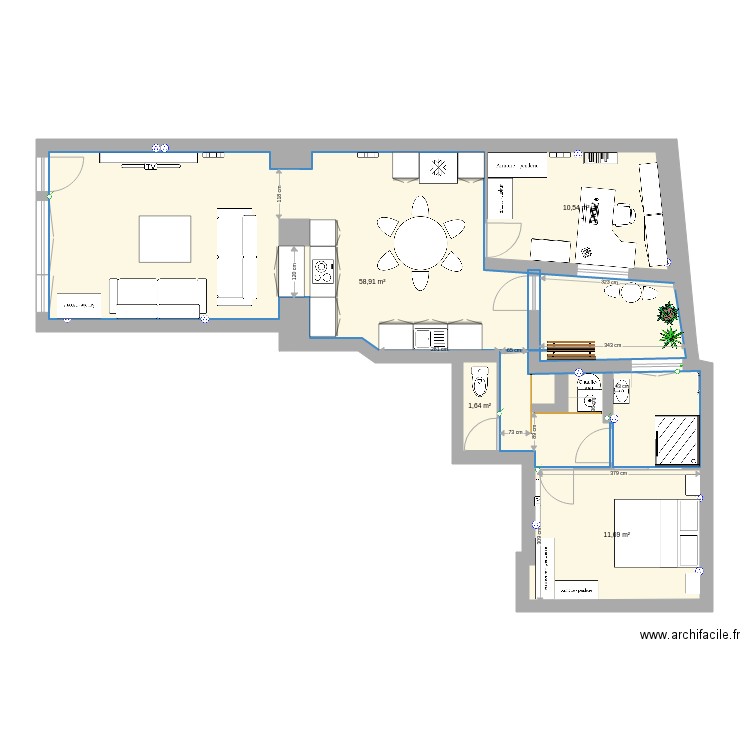 Maison Maman meublée 2022. Plan de 4 pièces et 83 m2