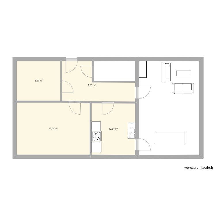 plan apartement. Plan de 4 pièces et 47 m2