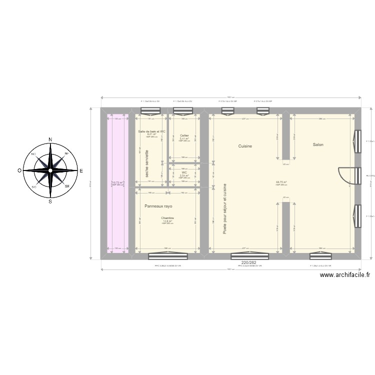 sauta. Plan de 15 pièces et 222 m2