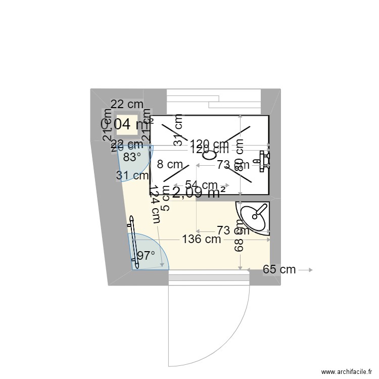 sdb étage v6. Plan de 2 pièces et 2 m2