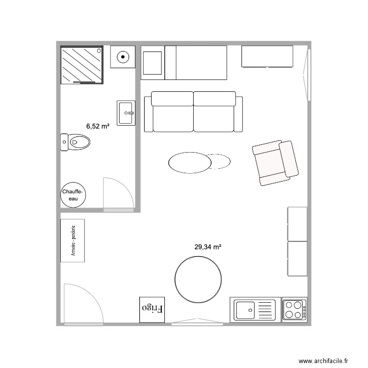 Studio 1. Plan de 2 pièces et 36 m2