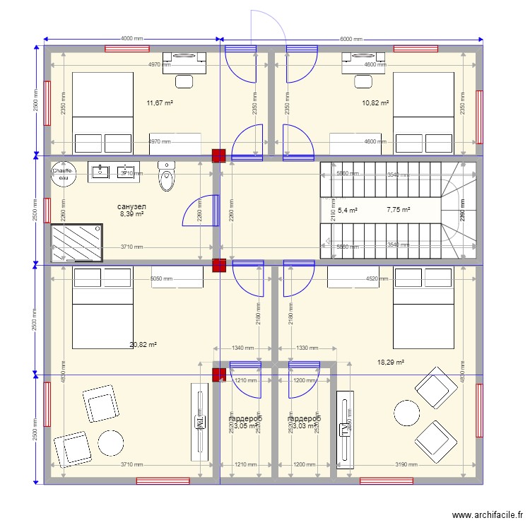 10х10 двухэтажная коробка. Plan de 0 pièce et 0 m2
