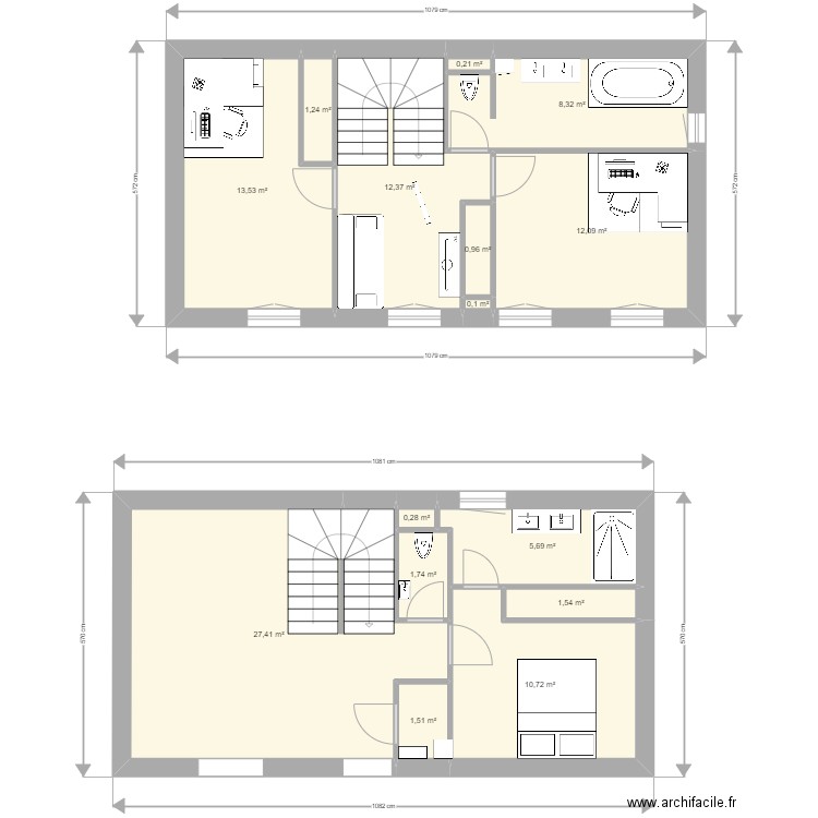 Etage. Plan de 15 pièces et 98 m2