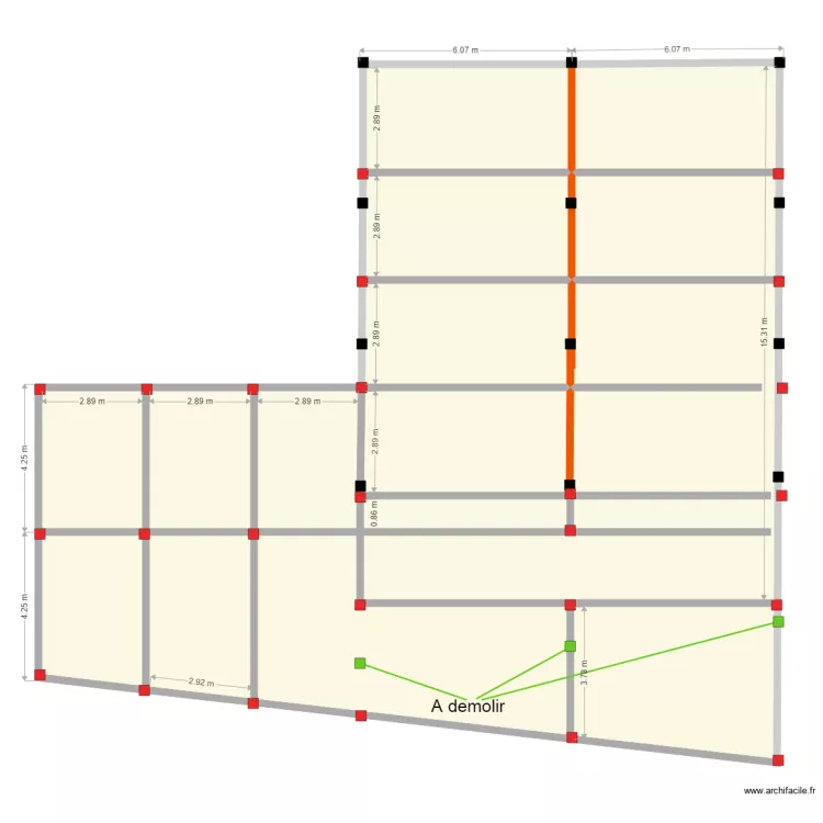 emplacement colonnes trapeze. Plan de 