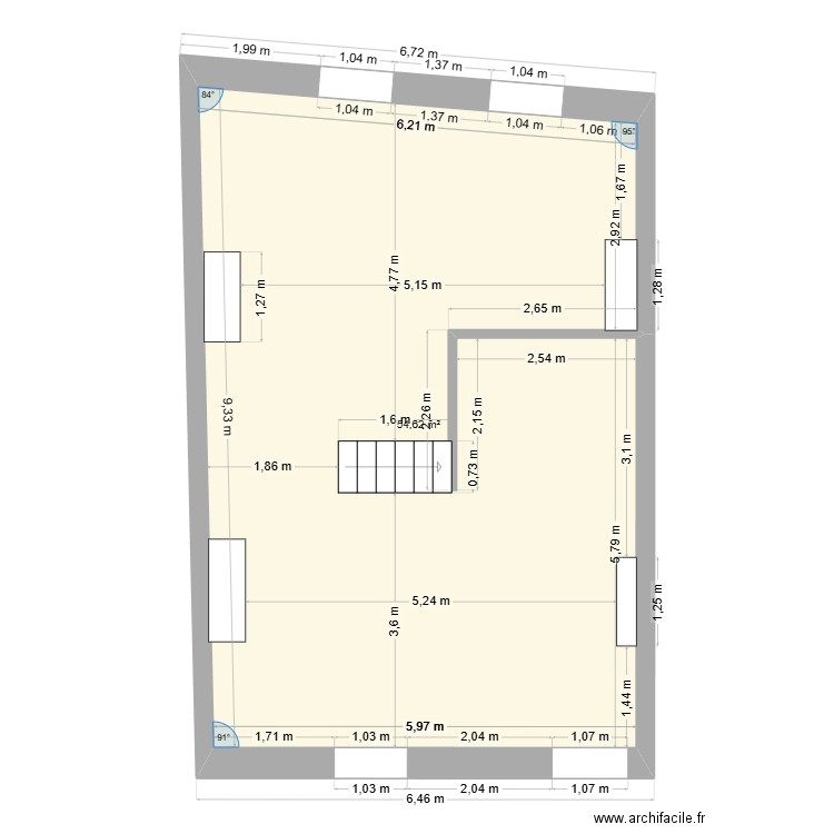NUM1. Plan de 1 pièce et 55 m2