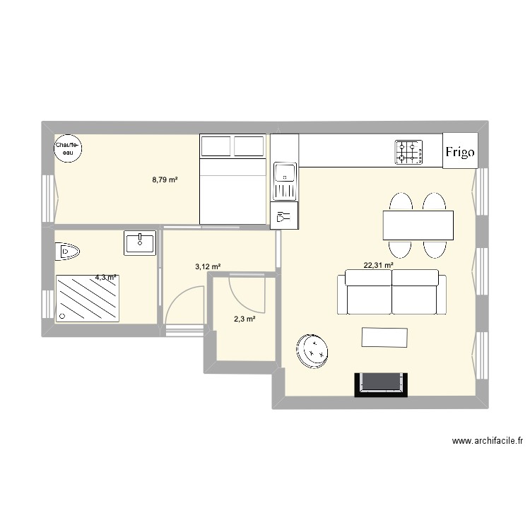 appart. Plan de 5 pièces et 41 m2