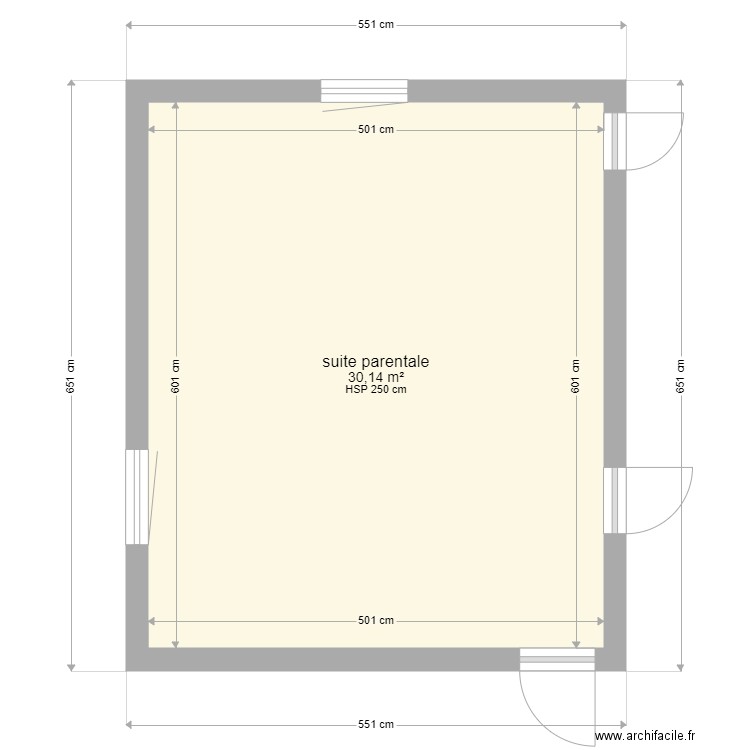 suite parentale. Plan de 1 pièce et 30 m2