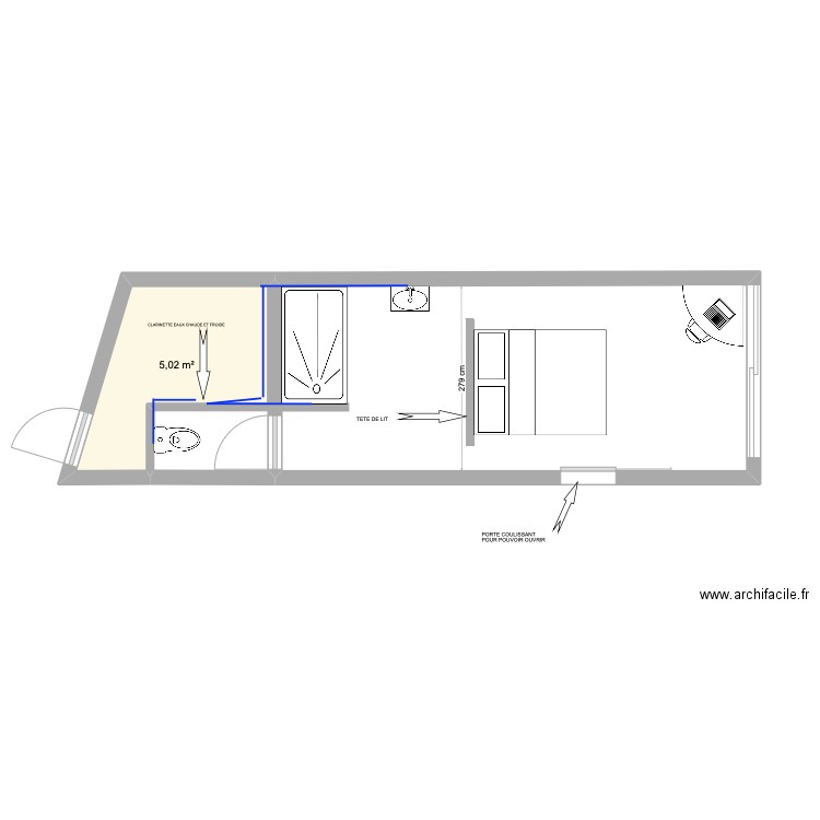 plan  Garcia. Plan de 1 pièce et 5 m2