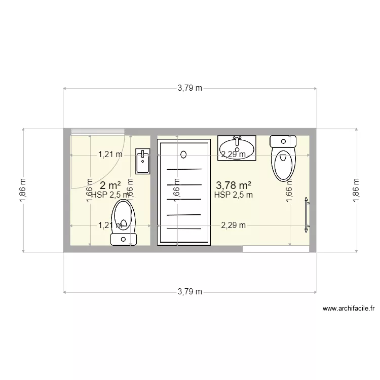 WC ind + SdB parentale. Plan de 
