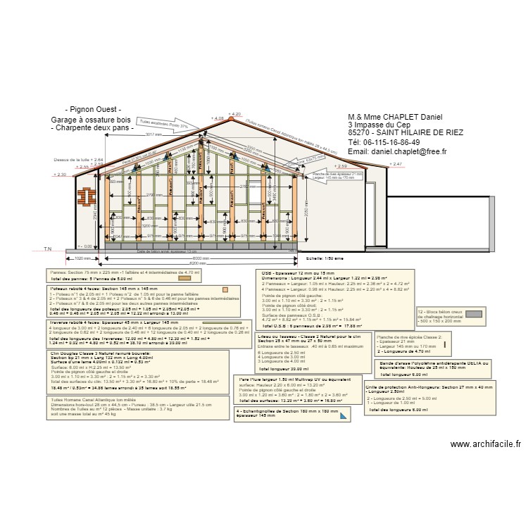 Pignon Ouest avec 5 pannes. Plan de 4 pièces et 31 m2