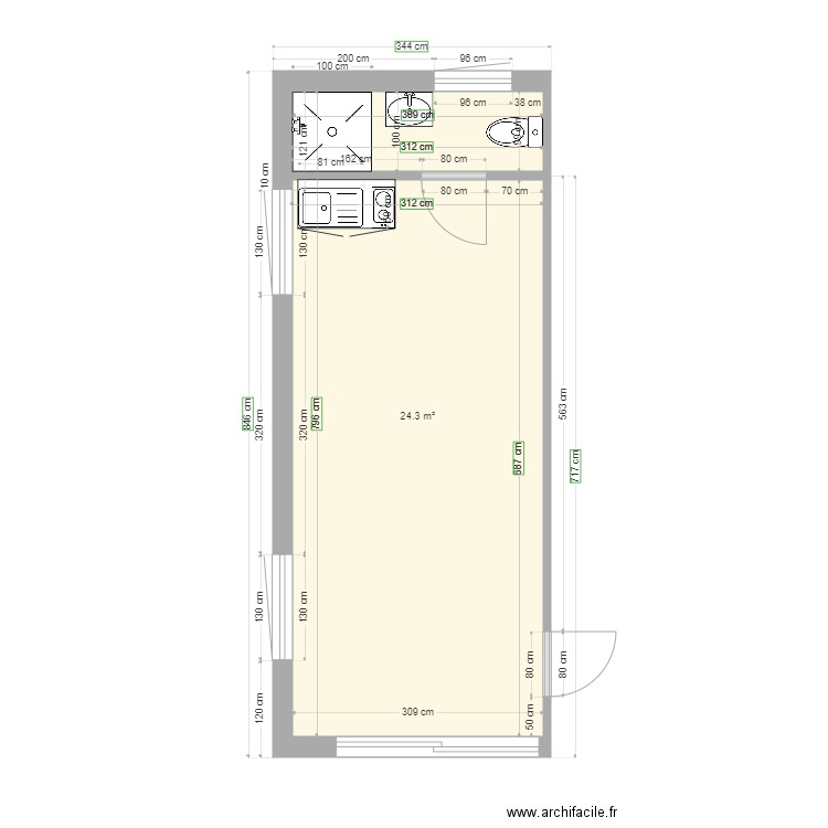 SALLEE. Plan de 1 pièce et 24 m2