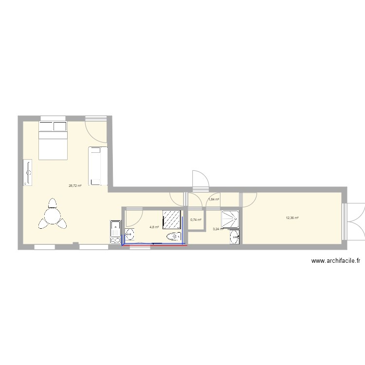 Studio. Plan de 6 pièces et 52 m2