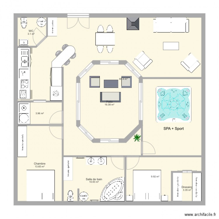 Maison avec patio central 2. Plan de 0 pièce et 0 m2