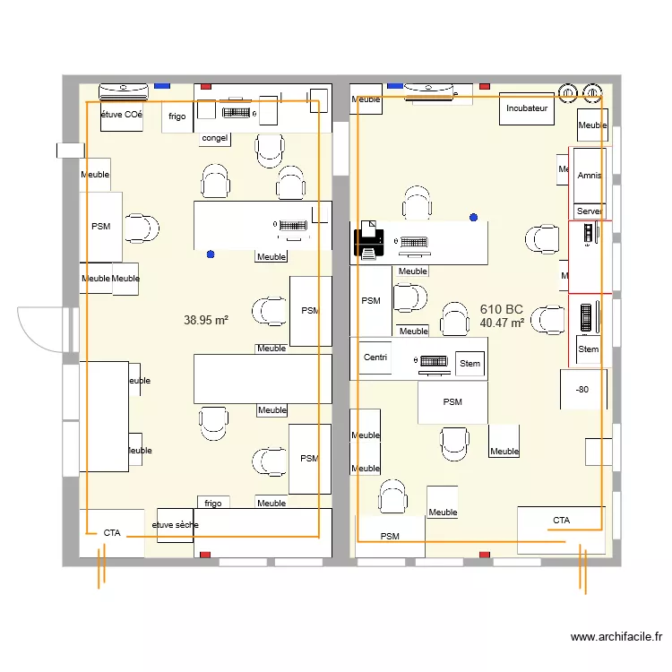 Pi&egrave;ce BC extension actuelle. Plan de 