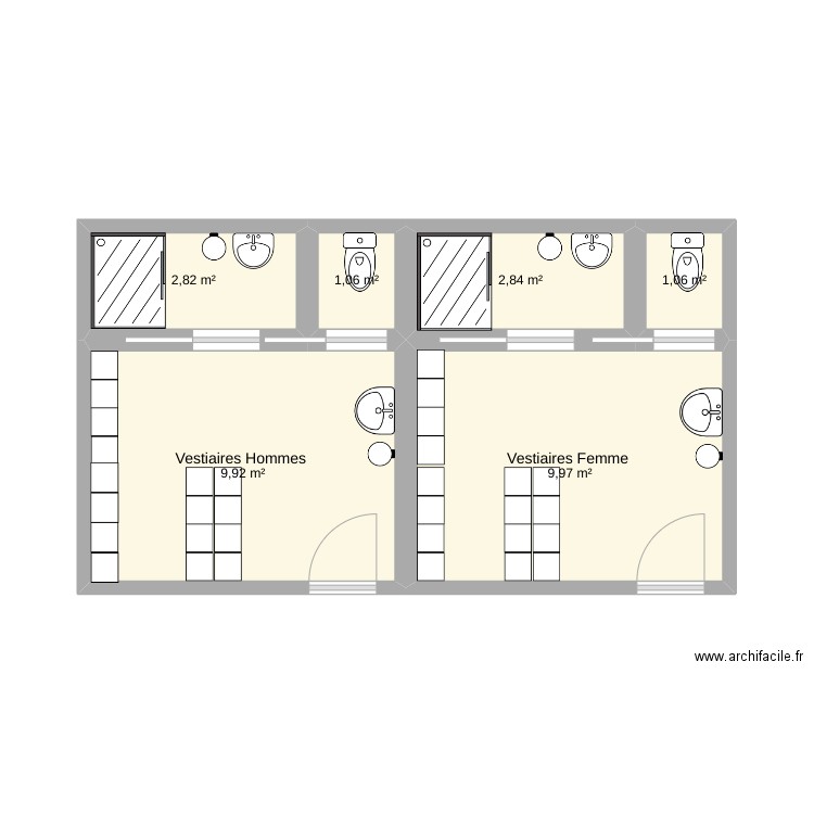 vestiaire. Plan de 6 pièces et 28 m2