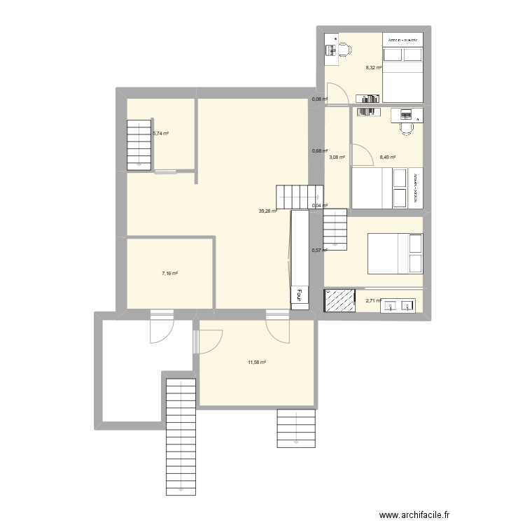 chambre garage . Plan de 3 pièces et 44 m2