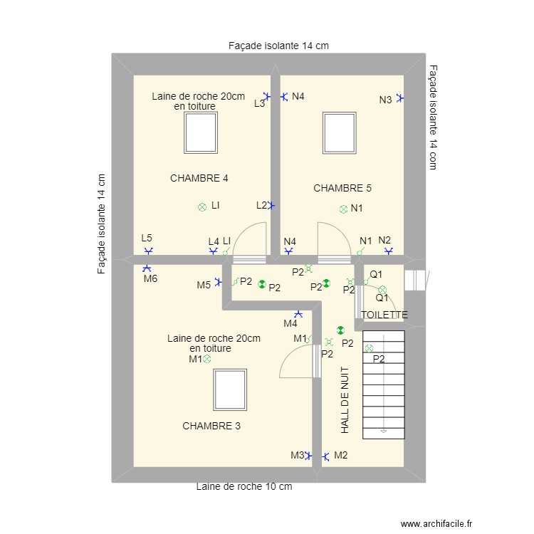 BERTRIX APP 2 / NIVEAU 2 schema eletrique. Plan de 5 pièces et 58 m2