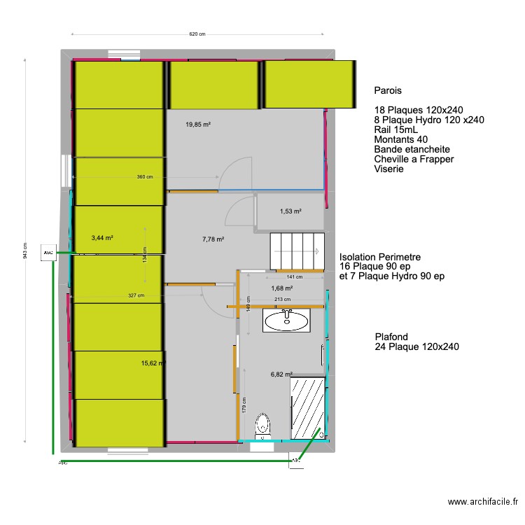 paroi garage. Plan de 7 pièces et 57 m2