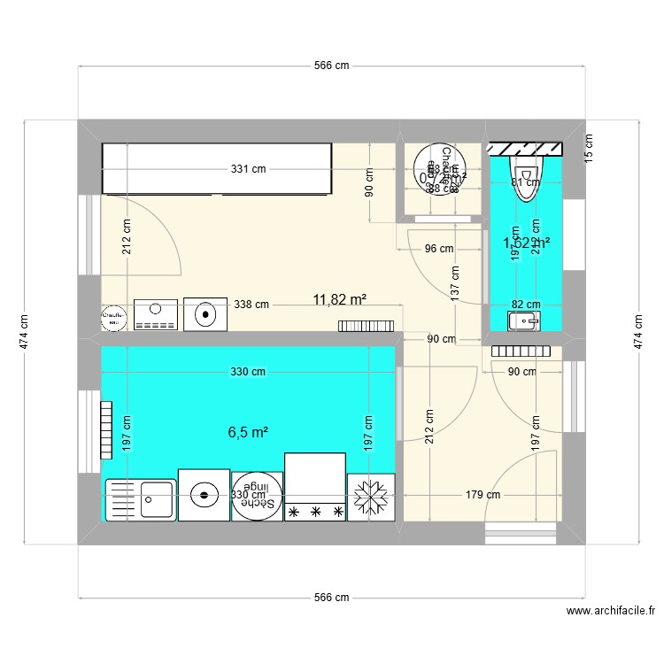 entrée buanderie  SEPTEMBRE 2022. Plan de 4 pièces et 21 m2