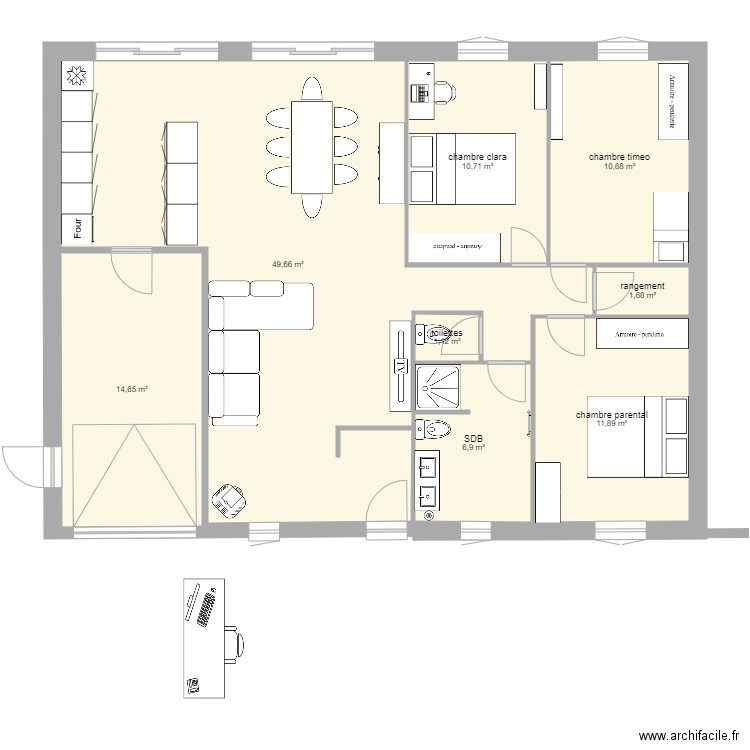 plan maison modifié 1. Plan de 8 pièces et 107 m2