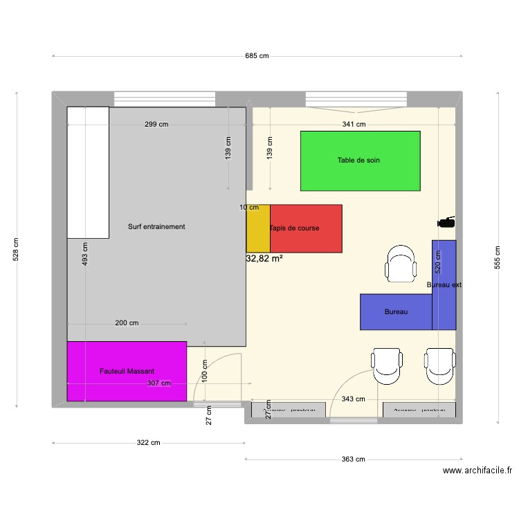 Cabinet 2. Plan de 1 pièce et 33 m2