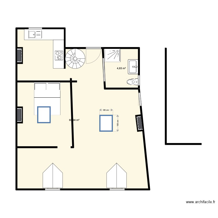 saint Cyrpien. Plan de 2 pièces et 66 m2