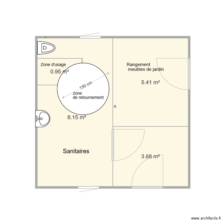 Sanitaires aménagés. Plan de 0 pièce et 0 m2