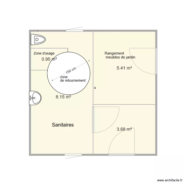 Sanitaires am&eacute;nag&eacute;s. Plan de 