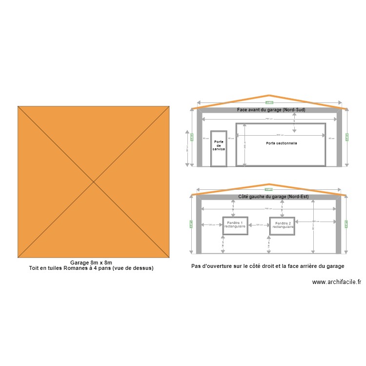 Plan en coupe garage v2. Plan de 1 pièce et 58 m2
