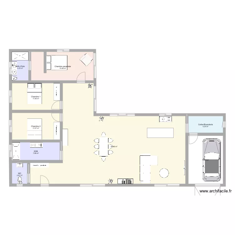 Maison en L. Plan de 