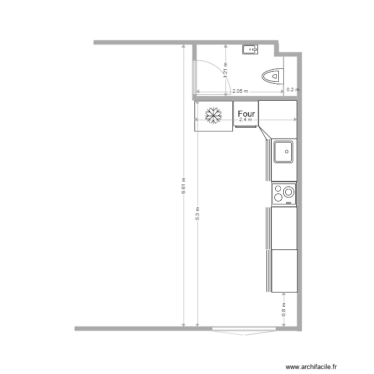 Cuisine toilette visiteur 1. Plan de 
