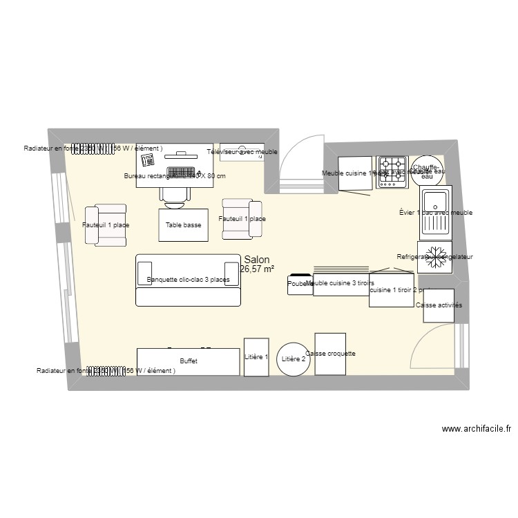 perso salon. Plan de 1 pièce et 27 m2