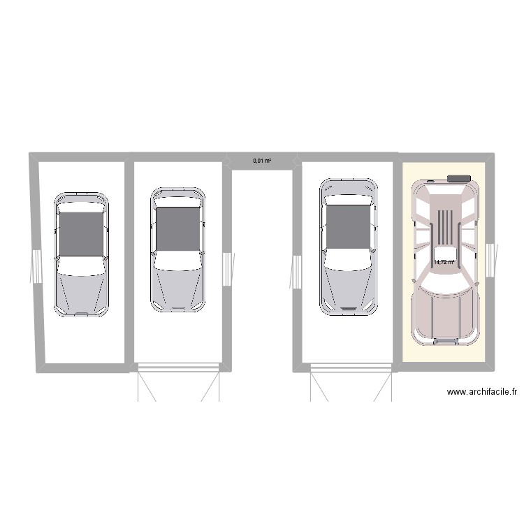 4 garages identiques. Plan de 2 pièces et 15 m2