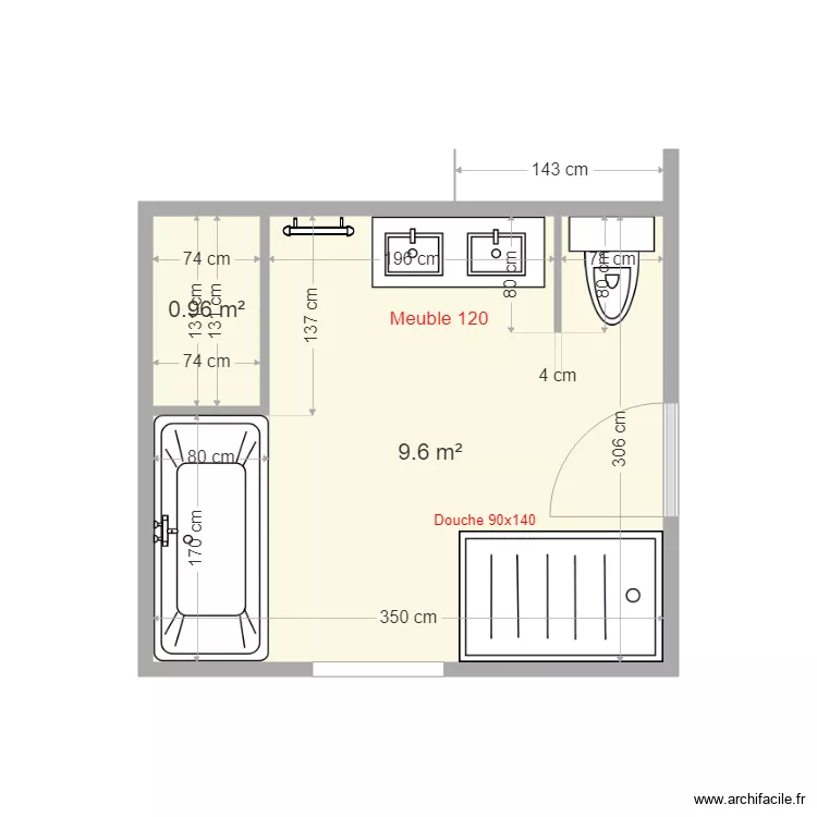 Salle de bains &eacute;tage definitif. Plan de 