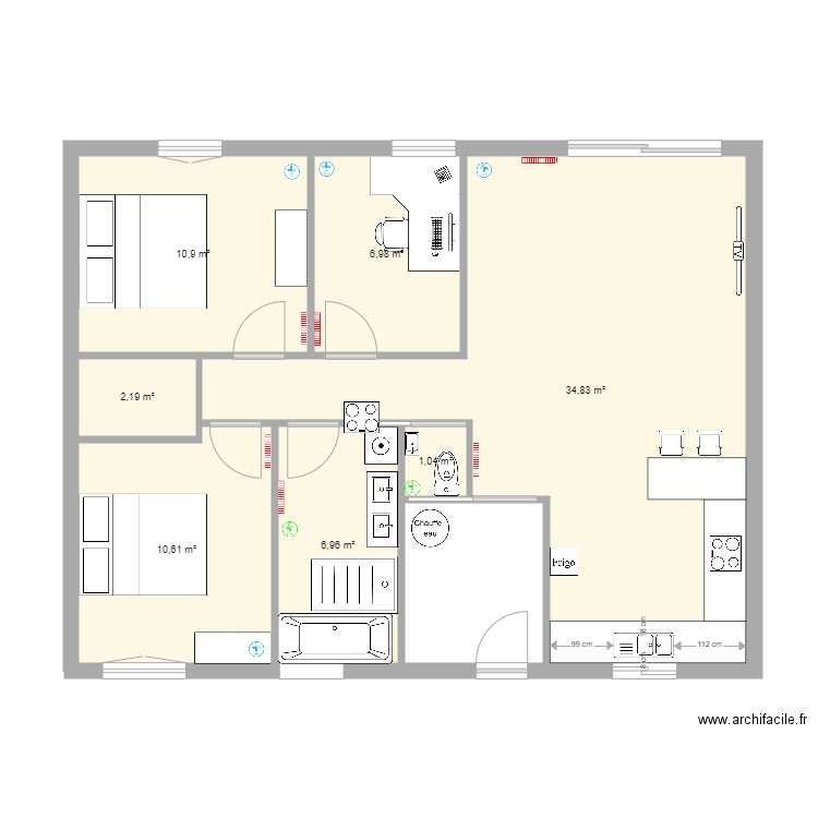 MAISON. Plan de 7 pièces et 74 m2