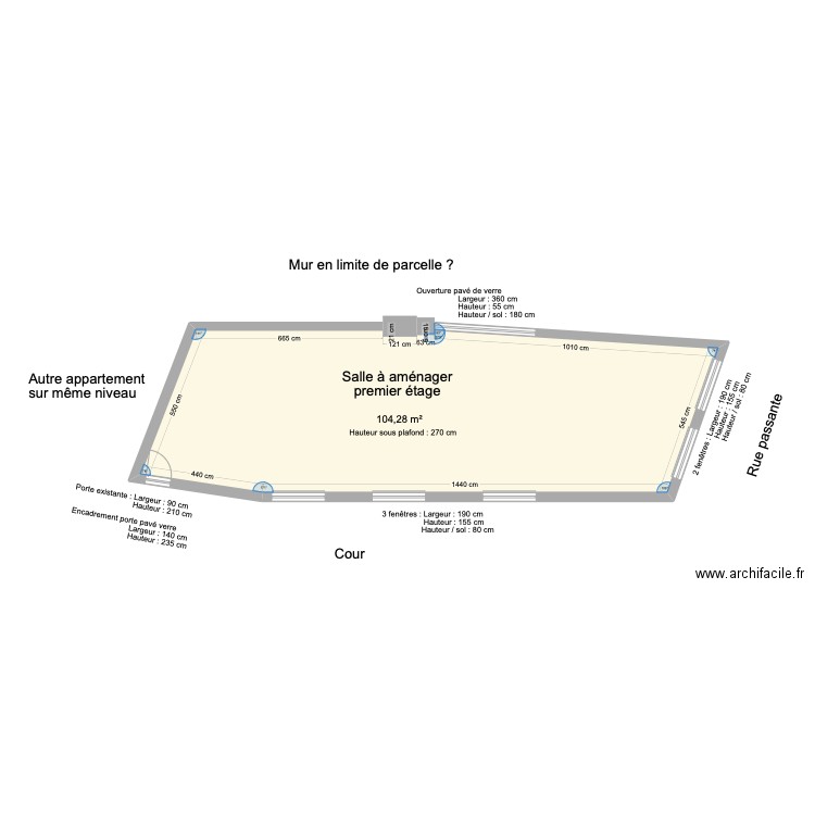 Murs Salle de jeux. Plan de 1 pièce et 104 m2