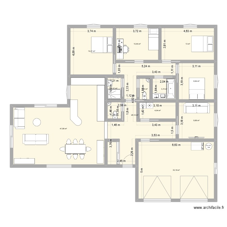projet 1. Plan de 12 pièces et 178 m2