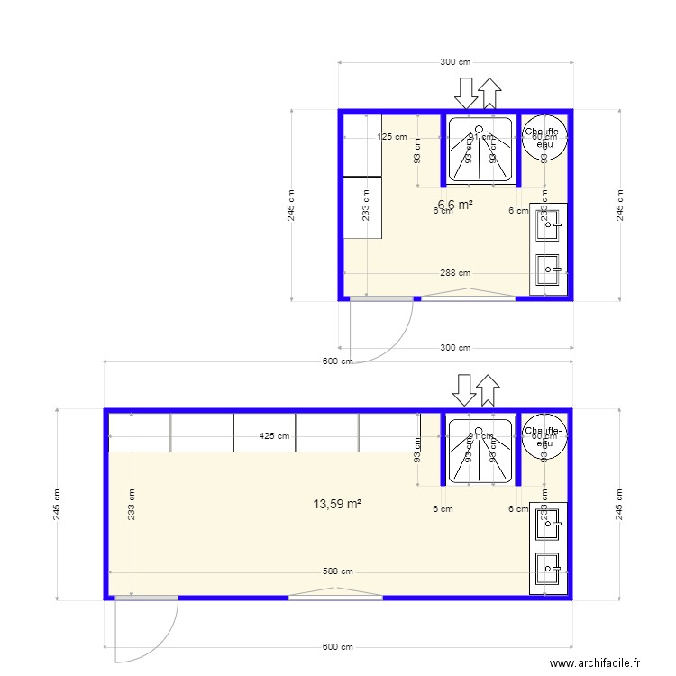 Lequinquet. Plan de 2 pièces et 20 m2