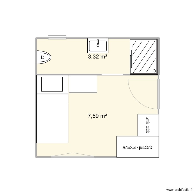 Rebecq chambre. Plan de 2 pièces et 11 m2