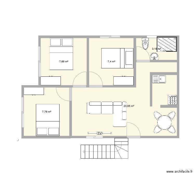 casa palncha. Plan de 5 pièces et 47 m2