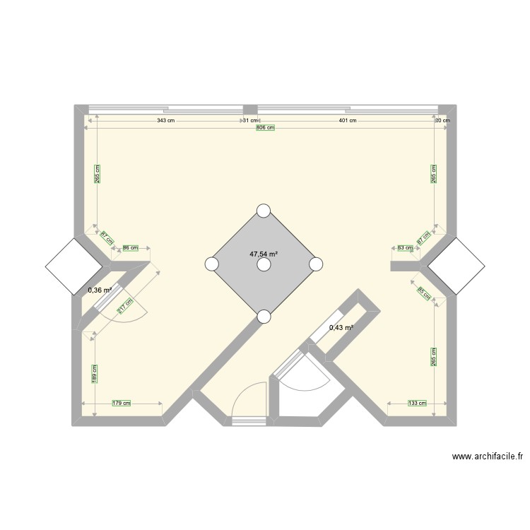 Maison Houssiere. Plan de 3 pièces et 48 m2