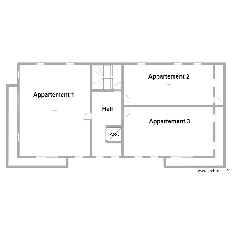 immeuble appartement. Plan de 3 pièces et 191 m2