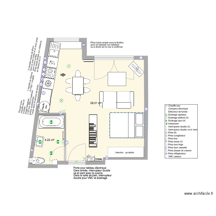 Le Perreux 4. Plan de 2 pièces et 33 m2