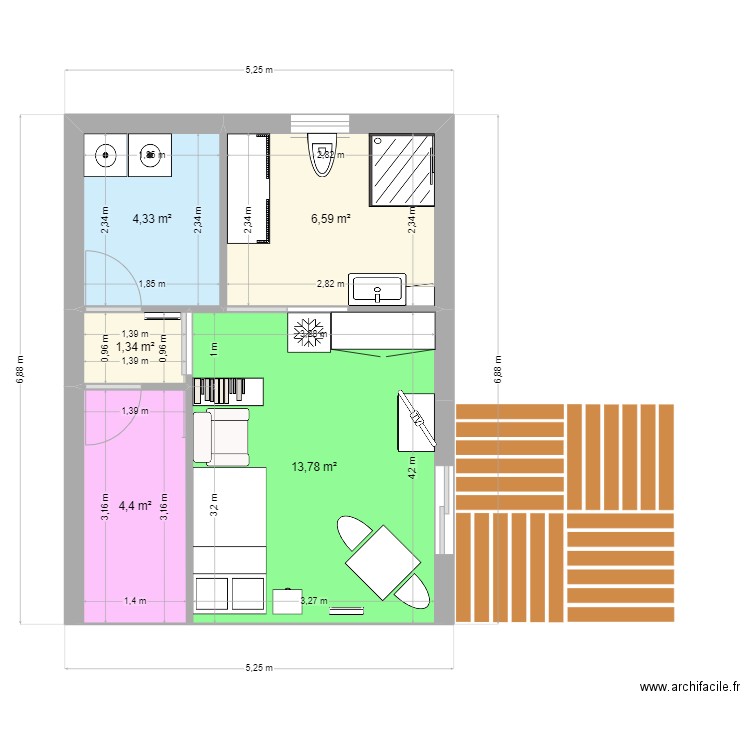 Agrandissement 2. Plan de 5 pièces et 30 m2